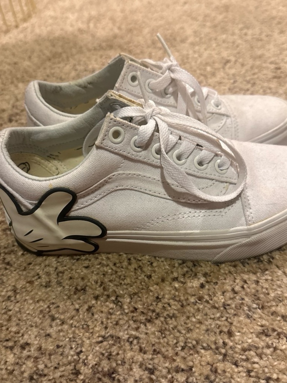 Disney White Low-Top Canvas Kids Sneakers with Character Hand Accent